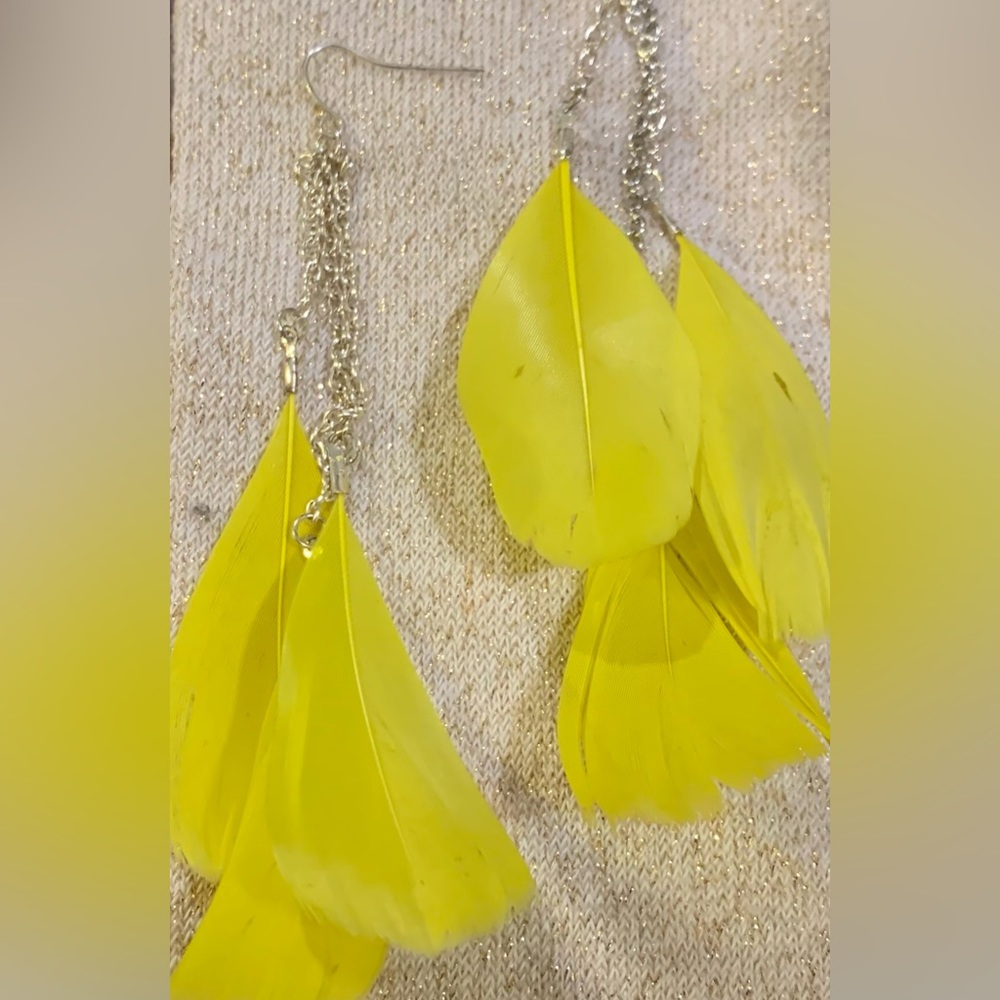 Vintage Yellow Feather Earrings
